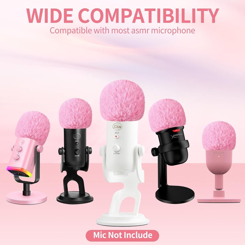 JYUVICT Microphone Pop Filter for Blue Yeti, Yeti Pro, Yeti X, Nano, AM8, Solocast and More USB Mics, ASMR Microphone Windscreen Muff, Furry Mic Cover Foam for Wind and Ambient Noise Reduction, Pink - Image 4